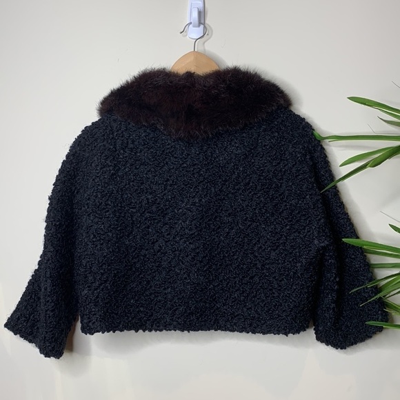 A Winter Product Vintage Black Curly Persian Lamb Fur Collar ‘60s Crop Jacket - Picture 12 of 12